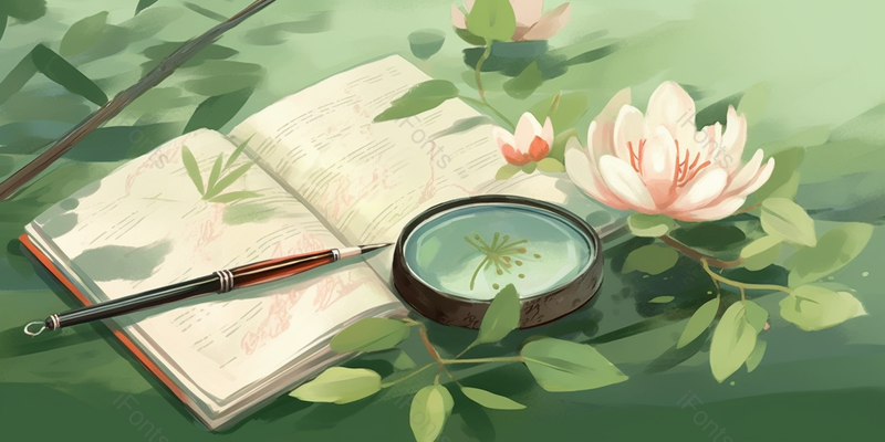 树枝夏天水面上清新植物盛开鲜艳的花朵镜片自然淡雅插画,插画/手绘图,插画/手绘图库,插画/手绘图下载,插画/手绘